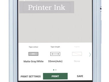 P-touch Design&Print aplikácia na smartfone, ukazujúca tlač štítka